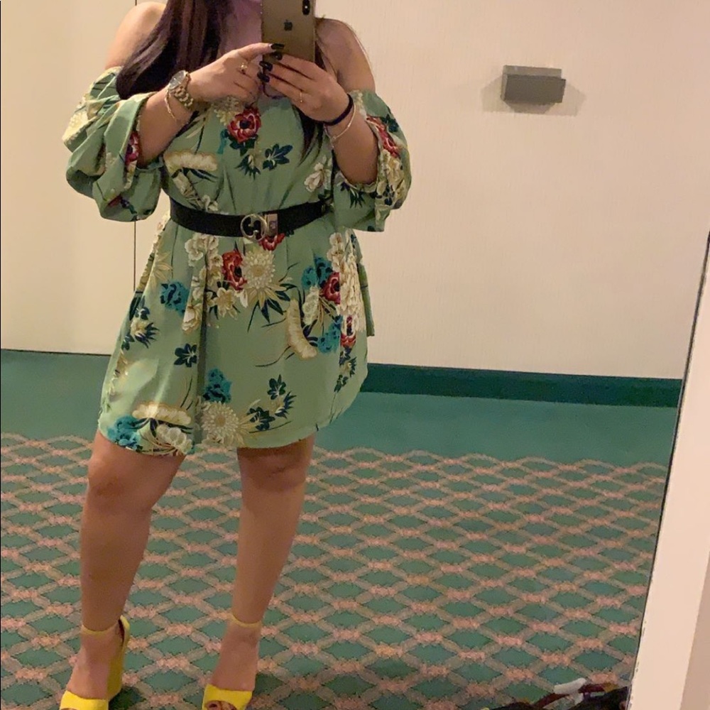 Green floral over the arms dress